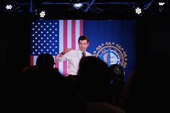 El precandidato Pete Buttigieg, en un acto electoral. (Spencer PLATT/AFP)