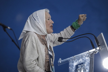 Nora Cortiñas, Madre de Plaza de Mayo-Línea Fundadora, el 19 de abril de 2019 en la celebración del Topagune en Lemoa. (Aritz LOIOLA/FOKU)