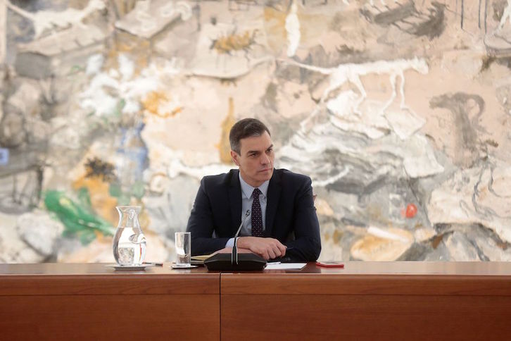 Pedro Sánchez, en la reunión del Consejo de Ministros. (José María CUADRADO/LA MONCLOA/AFP)