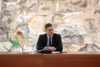 Pedro Sánchez, en la reunión del Consejo de Ministros. (José María CUADRADO/LA MONCLOA/AFP)