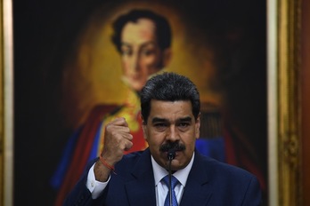 Nicolás Maduro, durante una rueda de prensa en el Palacio Miraflores en febrero. (Yuri CORTEZ / AFP)