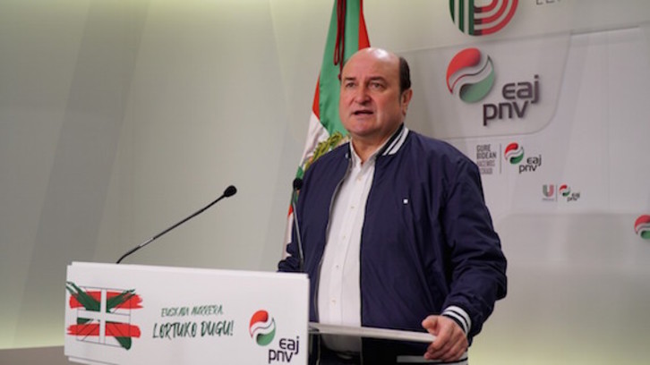 El presidente del EBB, Andoni Ortuzar, en una comparecencia anterior. (EAJ-PNV)