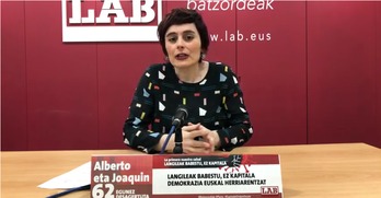 Garbiñe Aranburu ha comparecido este lunes vía streaming. (NAIZ)