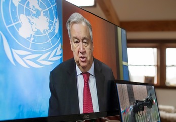 El secretario general de la ONU, Antonio Guterres, en una de sus intervenciones. (Mark GARTEN / AFP OHOTO)