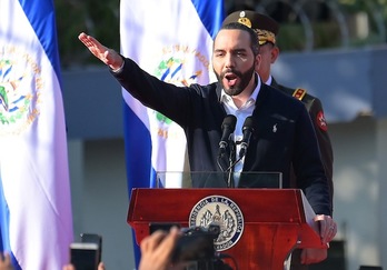 El presidente, Nayib Bukele, en una interpelación al Congreso en febrero. (Marvin RECINOS-AFP)