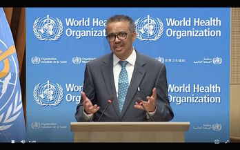 El director general Tedros Adhanom Ghebreyesus ha inaugurado por videoconferencia la Asamblea anual de la OMS. (AFP)