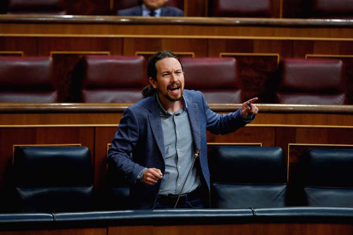 Pablo Iglesias, durante una intervención en el Congreso. (Emilio NARANJO / AFP)