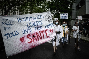 Movilización de hoy en apoyo a la sanidad pública donde se ha dado a conocer la huelga para el 16 de junio.(Philippe LOPEZ/AFP)