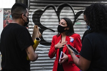  «Gure mugimendua ez  dela ezuste bat argi geratu da, agindu bat da», esan du Ocasio-Cortezek.. (Stephanie  KEITH-AFP)