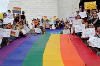 Activistas LGTBI+, durante la marcha celebrada en Taipei. (Sam YEH / AFP)