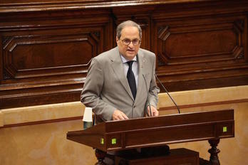 Quim Torra, durante el pleno de hoy en el Parlament. (@govern)