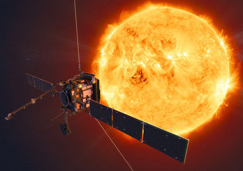 Ilustración de la sonda Solar Orbiter realizada por un artista y difundida por la Agencia Espacial Europea. (AFP) 