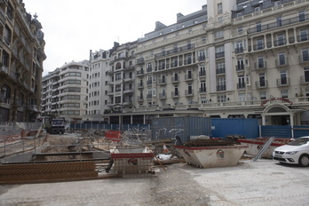 Obras del Metro en la calle Zubieta, donde se produjo un desprendimiento en junio. (Gorka RUBIO / FOKU)