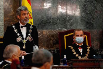 Carlos Lesmes y Felipe de Borbón en el acto de apertura del curso judicial, el pasado 7 de setiembre. (J. J. GUILLEN / POOL / AFP) 