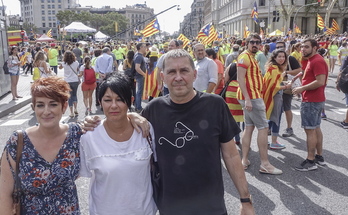 Otegi, con Ruiz e Iriarte en la Diada de 2017. (Andoni CANELLADA | FOKU)