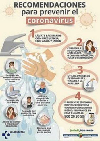 Recomendaciones de Osakidetza contra el coronavirus.