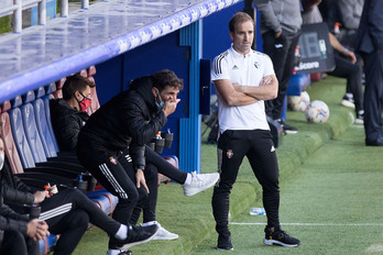 Jagoba Arrasate confía en que los suyos mantengan el nivel de los dos últimos partidos para obtener algo positivo en Anoeta. (OSASUNA)