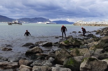 Ertzainas buscan restos en una zona de rocas de Arrigunaga. (@ertzaintzaEJGV)