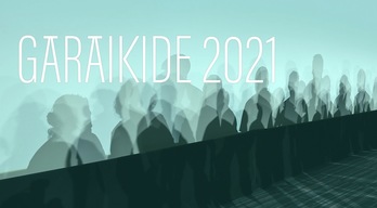 Cartel del ciclo ‘Garaikide 2021’, que ofrece en Iruñea seis muestras de arte contemporáneo en euskara. 