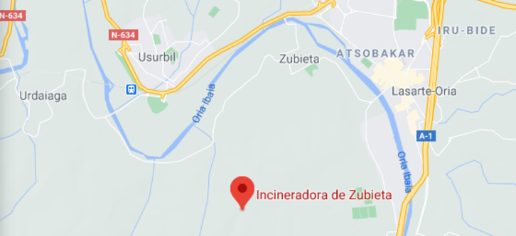 Ubicación de la incineradora de Zubieta según Google Maps. (GOOGLE MAPS)