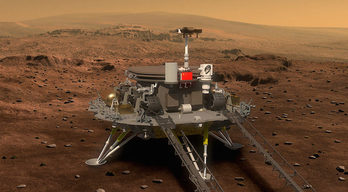 Imagen que recrea el rover chino Tianwen-1 sobre la superficie de Marte.