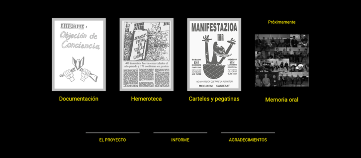Imagen del nuevo archivo histórico digital sobre el movimiento de objeción de conciencia y la insumisión de Nafarroa. 