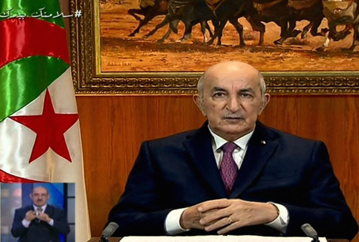 El presidente de Argelia, Abdelmejid Tebboune, en un discurso televisado. (AFP)