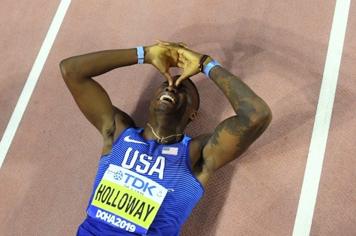 Imagen de archivo de Grant Holloway, que ha pulverizado un récord vigente desde 1994. (Kirill KUDRYAVTSEV/AFP)