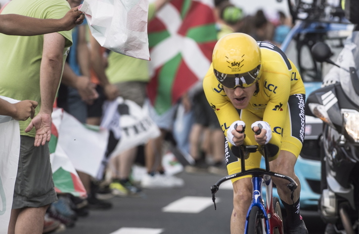 Geraint Thomas, en Larresoro, en el Tour de 2018. (Jagoba MANTEROLA / FOKU)