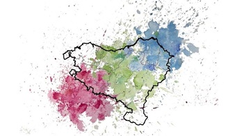 Representación de la estructura genética en Euskal Herria: el verde simboliza a los vascos; el azul y el rojo, mezcla con poblaciones circundantes. (André FLORES-BELLO)