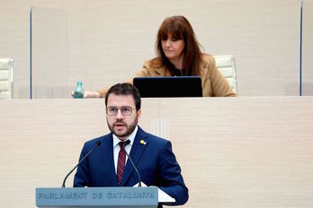 Pere Aragonès, durante el pleno de investidura. (Quique GARCÍA / AFP)