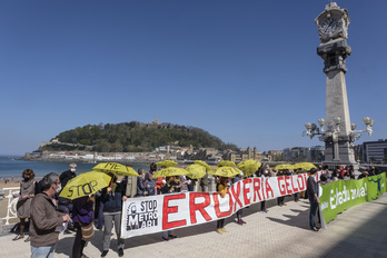 Movilización impulsada por EH Bildu contra las obras del metro de Donostialdea. (Jon URBE/FOKU)