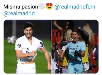 El tuit de Misa Rodríguez en la que colgó su imagen junto a Asensio con el lema ‘Misma pasión’ fue acogido con insultos machistas que ahora se están viendo contestados con una oleada de solidaridad hacia la portera.