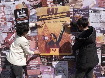 LAB comparece para presentar el lema y movilizaciones del Primero de mayo con Garbiñe Aranburu y Maider Jauregi. (Monika DEL VALLE/FOKU)