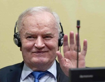 Ratko Mladic gesticula durante la lectura de la sentencia definitiva. (Peter DEJONG/AFP)