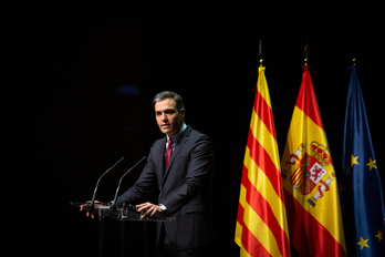 Pedro Sánchez, en el acto de este lunes en Barcelona. (David ZORRAKINO/EUROPA PRESS)