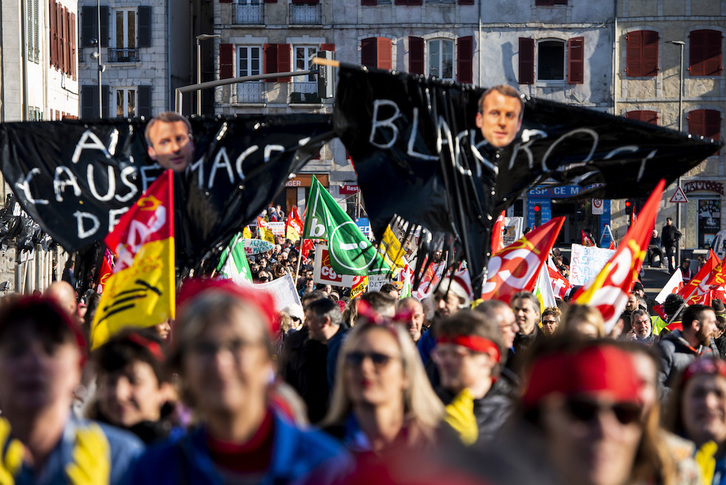 Movilización contra la reforma de las pensiones celebrada en febrero de 2020 en Baiona. (Guillaume FAUVEAU)