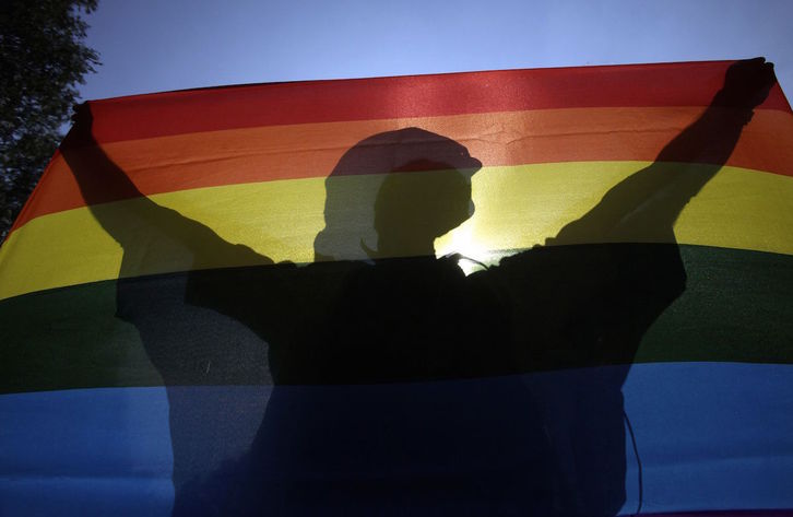 Una persona muestra la bandera arcoíris en Budapest en 2012. (Peter KOHALMI/AFP)