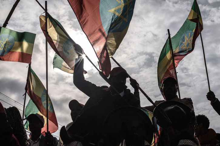 Manifestación progubernamental en Addis Abeba, la capital de Etiopía. (AMANUEL SILESHI / AFP)