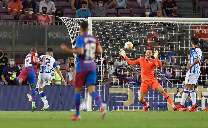 Braithwaite ha marcado de esta manera el 2-0 antes del descanso. (Josep LAGO/AFP)