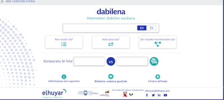 Interneten hitzen bilaketak egiteko sortutako Dabilena atari berria, irudian. (ELHUYAR)