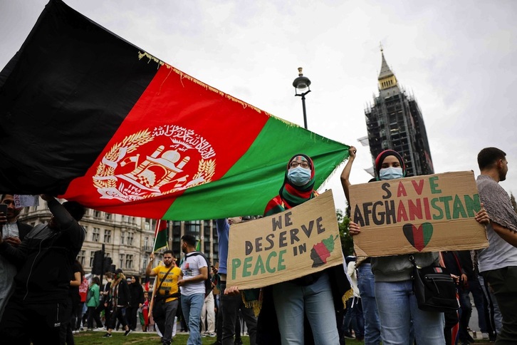 Manifestación en solidaridad con la ciudadanía de Afganistán, el pasado sábado en Londres. (Tolga Akmen / AFP)