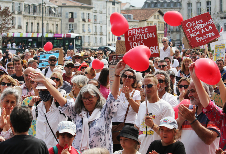 Precedente manifestación contra el pase sanitario, el 21 de agosto en Baiona. (Bob EDME)