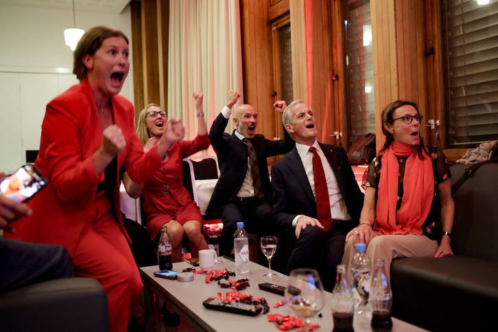 El laborista Jonas Gahr Støre celebra los resultades. (Javad PARSA)