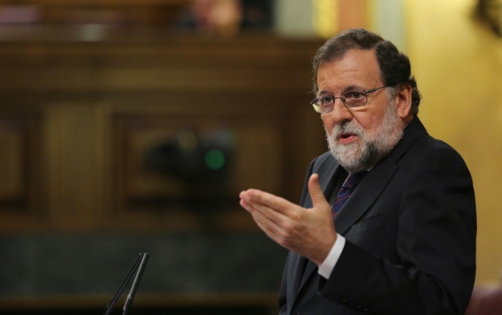 Mariano Rajoy, cuando era presidente del Gobierno español, tuvo que afrontar un pleno especial en el Congreso sobre el «caso Gürtel» en agosto de 2017. (J. DANAE/FOKU)