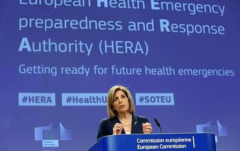 La comisaria europea de Sanidad, Stella Kyriakides. (François WALSCHERTS/AFP)