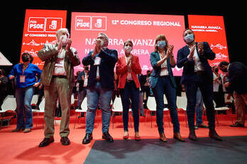 Cerdán, Chivite y Alzórriz, durante el Congreso. (PSN)
