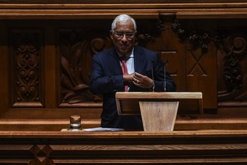 António Costa, este miércoles en el Parlamento portugués. (Patricia DE MELO MOREIRA/AFP)