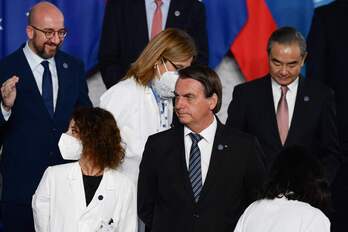 Jair Bolsonaro durante la cumbre del G20 en Roma. (Filippo MONTEFORTE/AFP)