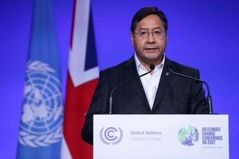 Arce durante su intervención en la COP26. (Yves HERMAN/AFP)